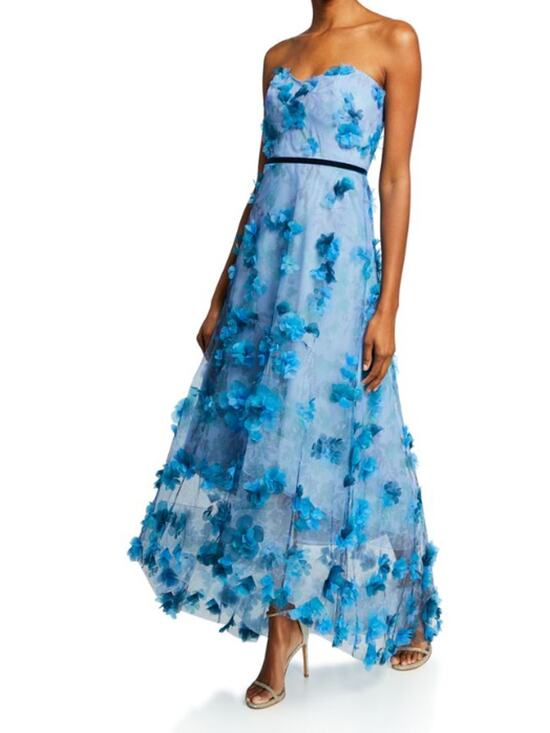 Marchesa Dresses & Skirts - MARCHESA NOTTE 3D Floral Formal Dress Blue Strapless Women's 6